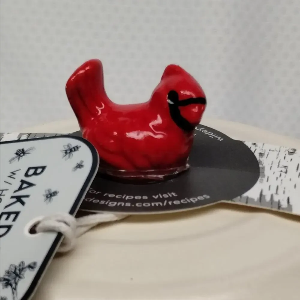 Wild Eye Designs Ceramic Brie Baker Red Cardinal Lid Missing Spoon